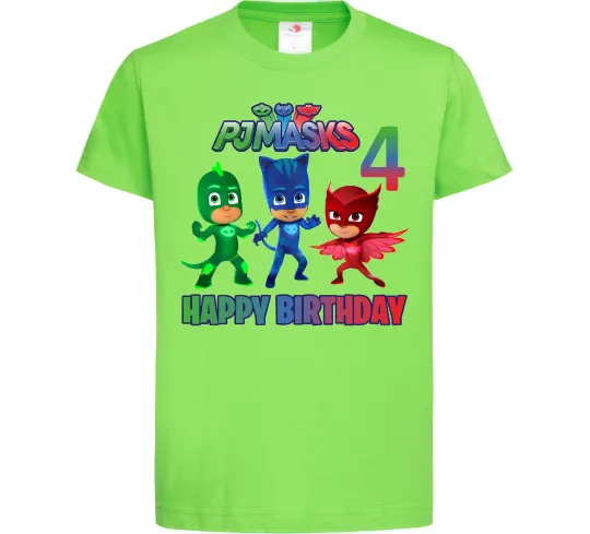 Дитяча футболка Герої в масках День народження 4 Лаймовий фото