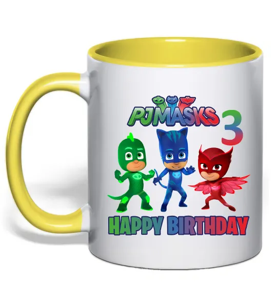 Чашка с цветной ручкой PJ Masks Birthday 3 Лимонный фото