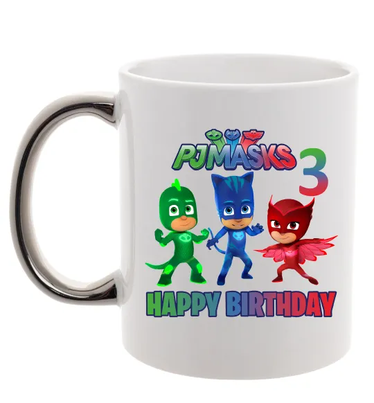 Чашка с цветной ручкой PJ Masks Birthday 3 Серебро фото
