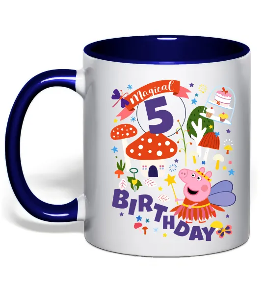 Чашка с цветной ручкой Peppa Pig birthday 5 Глубокий темно-синий фото