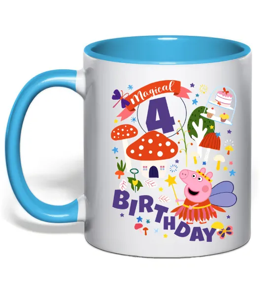 Чашка з кольоровою ручкою Peppa Pig magical 4 Birthday Блакитний фото