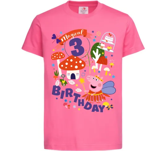 Детская футболка Peppa Pig Magical 3 Birthday Ярко-розовый фото