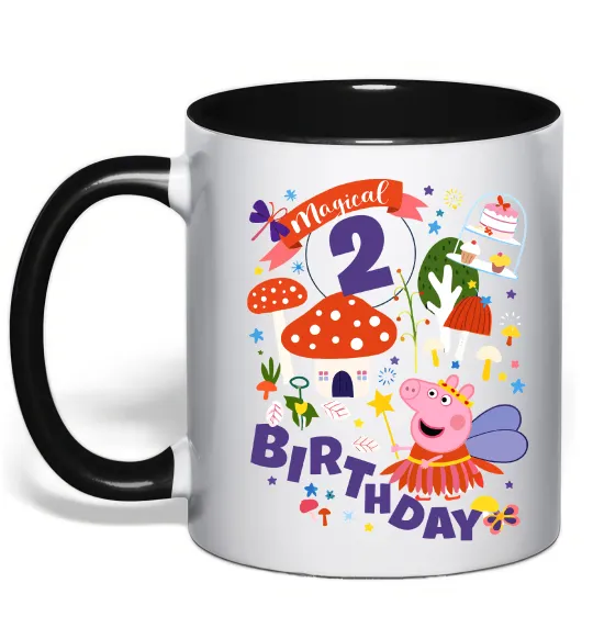 Чашка з кольоровою ручкою Peppa Pig magical 2 Birthday Чорний фото