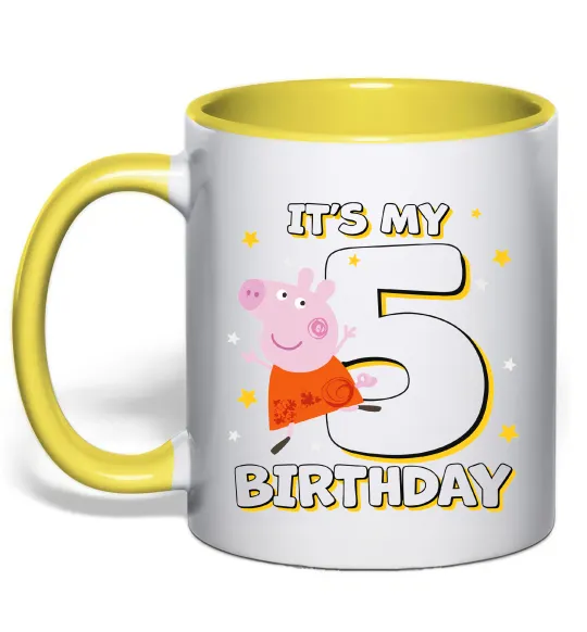 Чашка с цветной ручкой Peppa Pig My 5 Birthday Лимонный фото