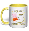 Чашка с цветной ручкой Peppa Pig My 5 Birthday Лимонный фото