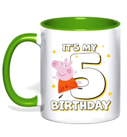 Чашка с цветной ручкой Peppa Pig My 5 Birthday Лаймовый фото