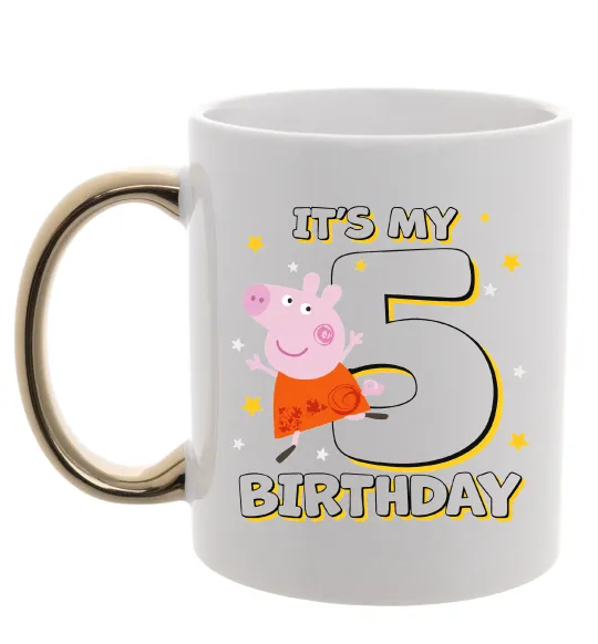 Чашка с цветной ручкой Peppa Pig My 5 Birthday Золото фото