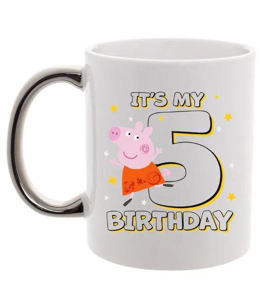 Чашка с цветной ручкой Peppa Pig My 5 Birthday Серебро фото