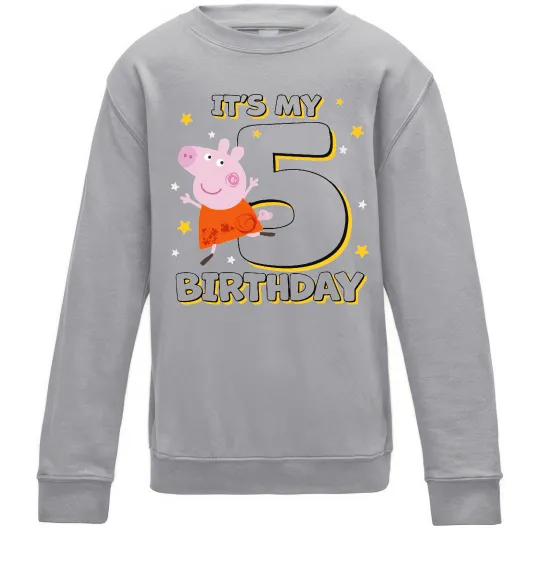 Детский Свитшот Peppa Pig My 5 Birthday Серый меланж фото