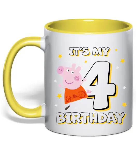 Чашка з кольоровою ручкою Peppa Pig My 4 Birthday Лимонний фото