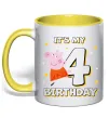 Чашка з кольоровою ручкою Peppa Pig My 4 Birthday Лимонний фото