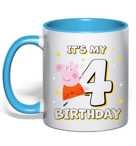 Чашка з кольоровою ручкою Peppa Pig My 4 Birthday Блакитний фото