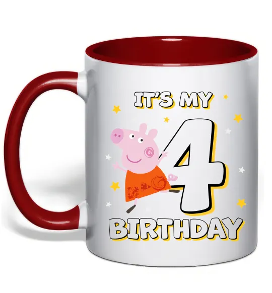 Чашка з кольоровою ручкою Peppa Pig My 4 Birthday Червоний фото