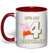 Чашка з кольоровою ручкою Peppa Pig My 4 Birthday Червоний фото