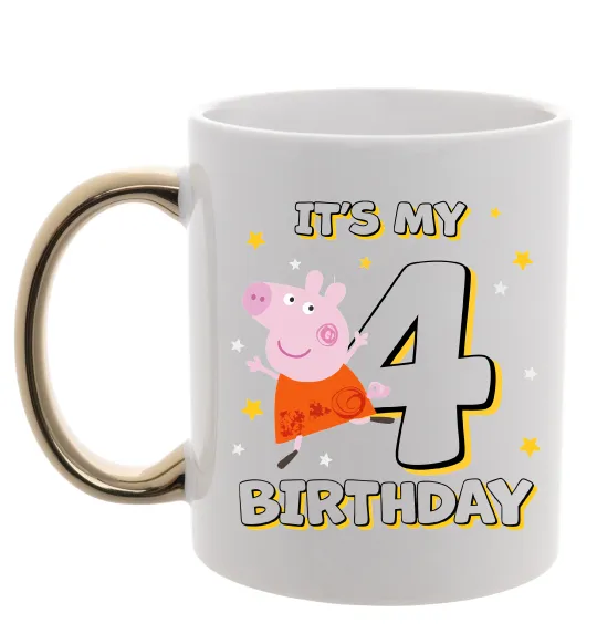 Чашка з кольоровою ручкою Peppa Pig My 4 Birthday Золото фото