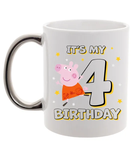 Чашка з кольоровою ручкою Peppa Pig My 4 Birthday Срібло фото