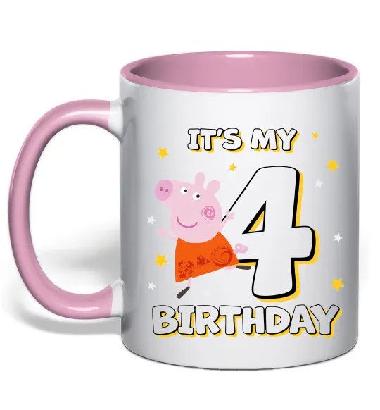 Чашка з кольоровою ручкою Peppa Pig My 4 Birthday Ніжно рожевий фото