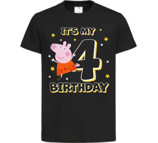 Дитяча футболка Peppa Pig My 4 Birthday Чорний фото