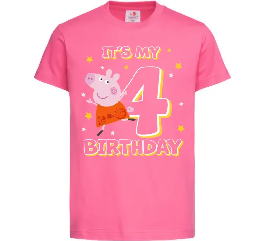 Дитяча футболка Peppa Pig My 4 Birthday Яскраво-рожевий фото