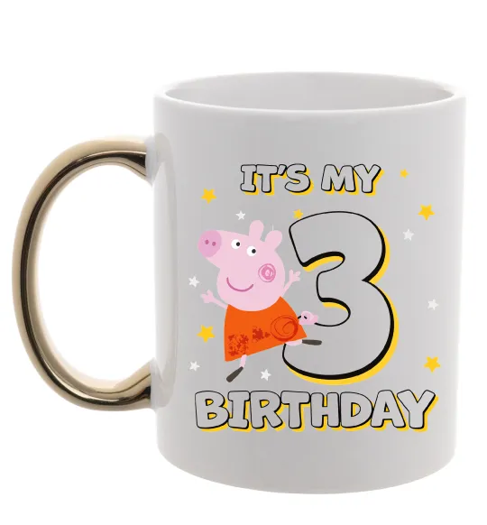 Чашка с цветной ручкой Свинка Пеппа Мій 3 День народження Золото фото