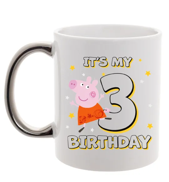 Чашка с цветной ручкой Свинка Пеппа Мій 3 День народження Серебро фото