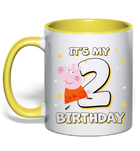 Чашка з кольоровою ручкою Свинка Пеппа Мій 2 День Народження Лимонний фото