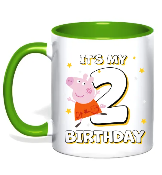 Чашка з кольоровою ручкою Свинка Пеппа Мій 2 День Народження Лаймовий фото