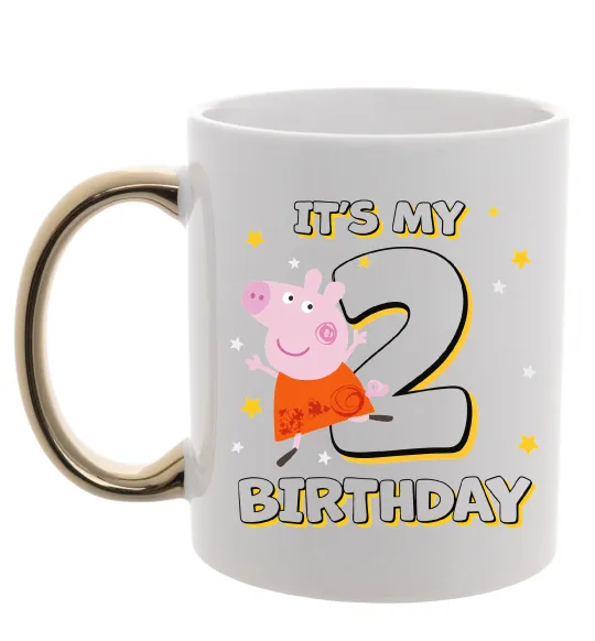 Чашка з кольоровою ручкою Свинка Пеппа Мій 2 День Народження Золото фото