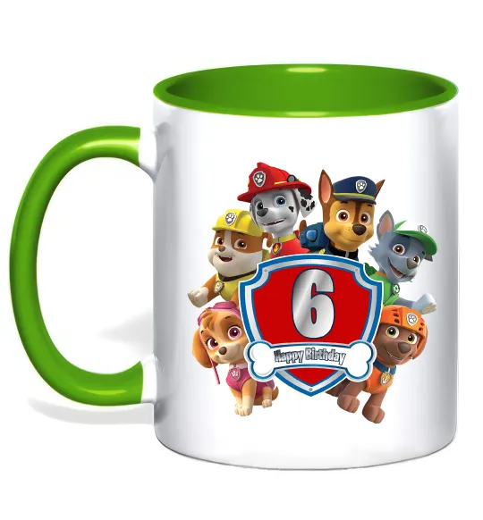 Чашка з кольоровою ручкою Paw Patrol 6 Birthday Лаймовий фото