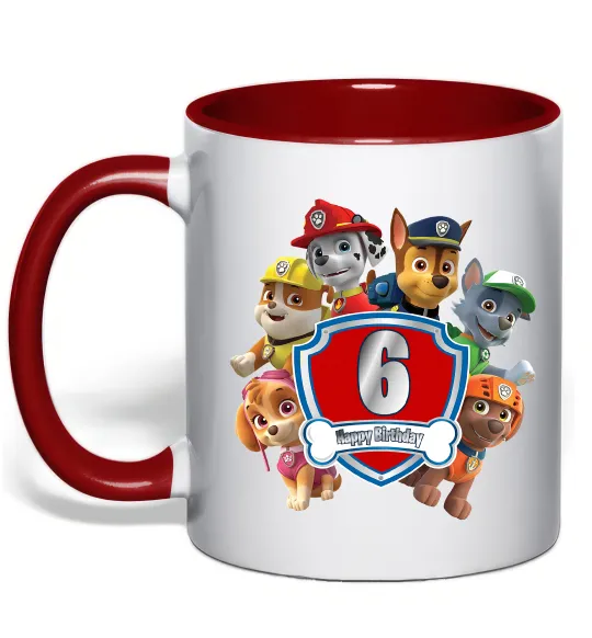 Чашка з кольоровою ручкою Paw Patrol 6 Birthday Червоний фото