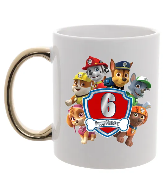 Чашка з кольоровою ручкою Paw Patrol 6 Birthday Золото фото