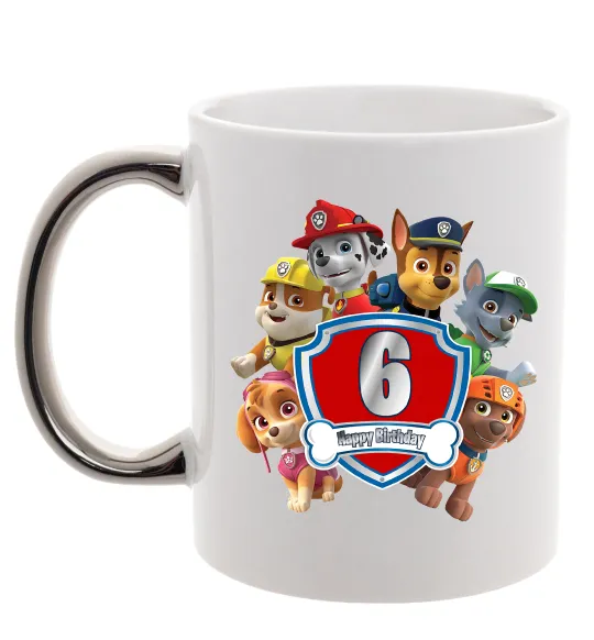 Чашка з кольоровою ручкою Paw Patrol 6 Birthday Срібло фото