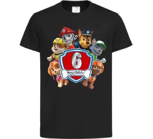 Дитяча футболка Paw Patrol 6 Birthday Чорний фото