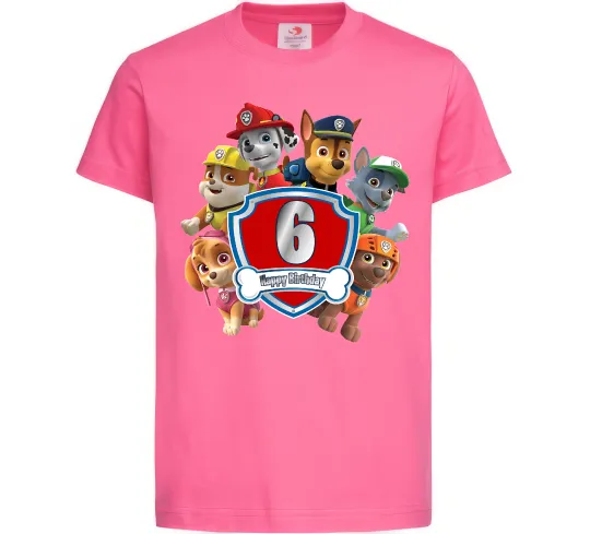 Дитяча футболка Paw Patrol 6 Birthday Яскраво-рожевий фото