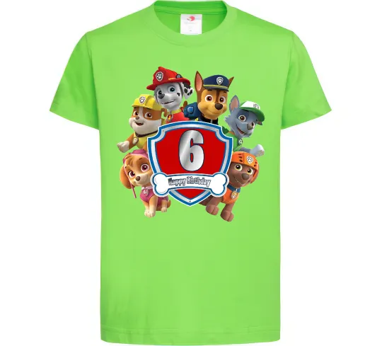 Дитяча футболка Paw Patrol 6 Birthday Лаймовий фото