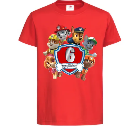 Дитяча футболка Paw Patrol 6 Birthday Червоний фото