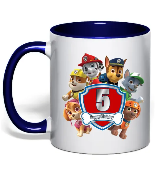 Чашка с цветной ручкой Щенячий патруль 5 День Народження Глубокий темно-синий фото