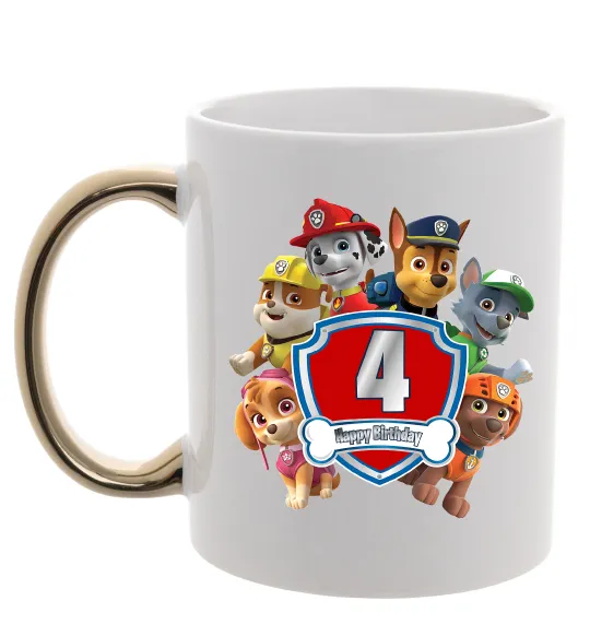 Чашка з кольоровою ручкою Paw Patrol 4 birthday Золото фото