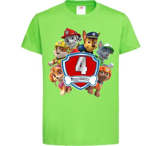 Дитяча футболка Paw Patrol 4 birthday Лаймовий фото