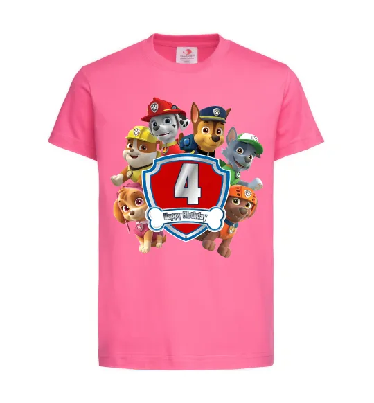 Детская футболка Paw Patrol 4 birthday Ярко-розовый фото