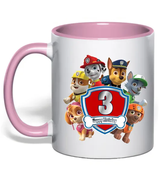 Чашка с цветной ручкой Paw patrol 3 Birthday Нежно розовый фото