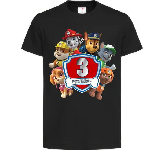 Дитяча футболка Paw patrol 3 Birthday Чорний фото