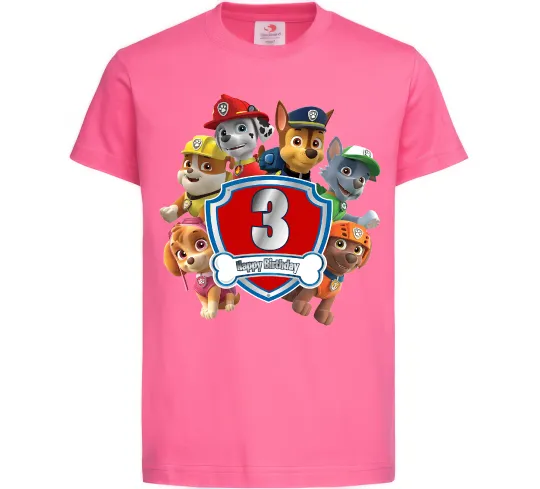 Дитяча футболка Paw patrol 3 Birthday Яскраво-рожевий фото
