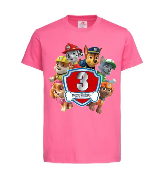 Детская футболка Paw patrol 3 Birthday Ярко-розовый фото