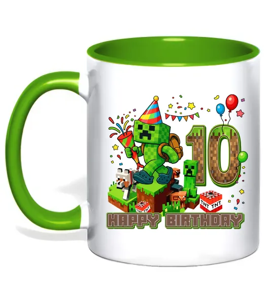Чашка з кольоровою ручкою Minecraft birthday 10 Лаймовий фото