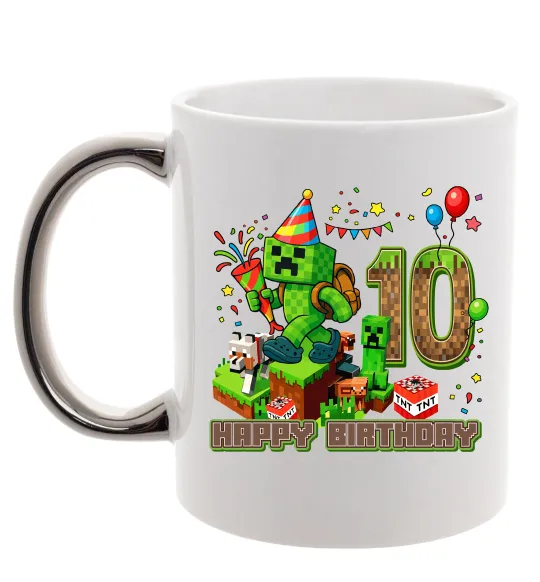 Чашка з кольоровою ручкою Minecraft birthday 10 Срібло фото