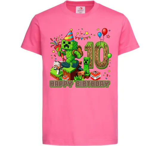 Дитяча футболка Minecraft birthday 10 Яскраво-рожевий фото