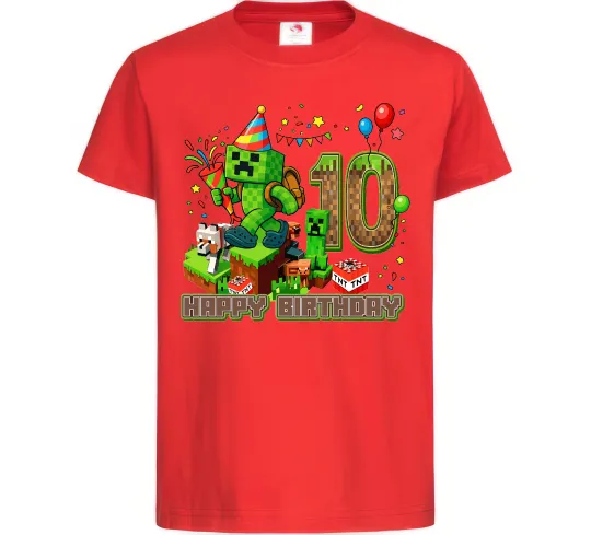 Дитяча футболка Minecraft birthday 10 Червоний фото