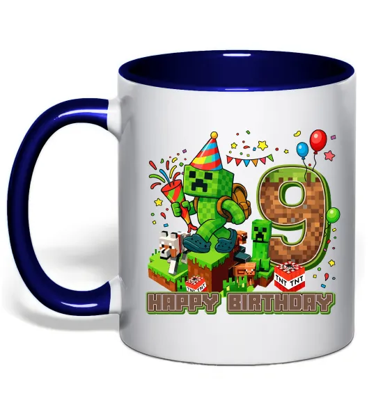 Чашка з кольоровою ручкою Minecraft birthday 9 Глибокий темно-синій фото