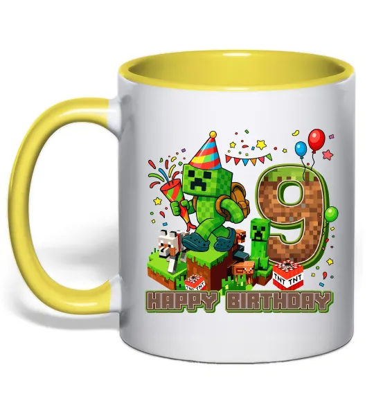 Чашка з кольоровою ручкою Minecraft birthday 9 Лимонний фото